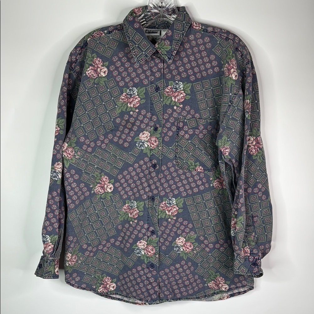 Capacity Floral Long Sleeve Button Up Shirt Size Medium